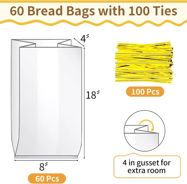 Alt view image 2 of 7 - Bread Bags,60 Pack Plastic Bread Bags for Homemade Bread,Bread Loaf Bags