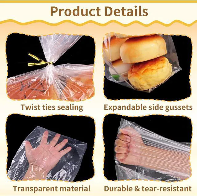Alt view image 5 of 7 - Bread Bags,60 Pack Plastic Bread Bags for Homemade Bread,Bread Loaf Bags