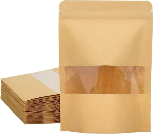 Main image of 50 Pack Kraft Paper Resealable Bags with Clear Window (4 X 6 Inches)