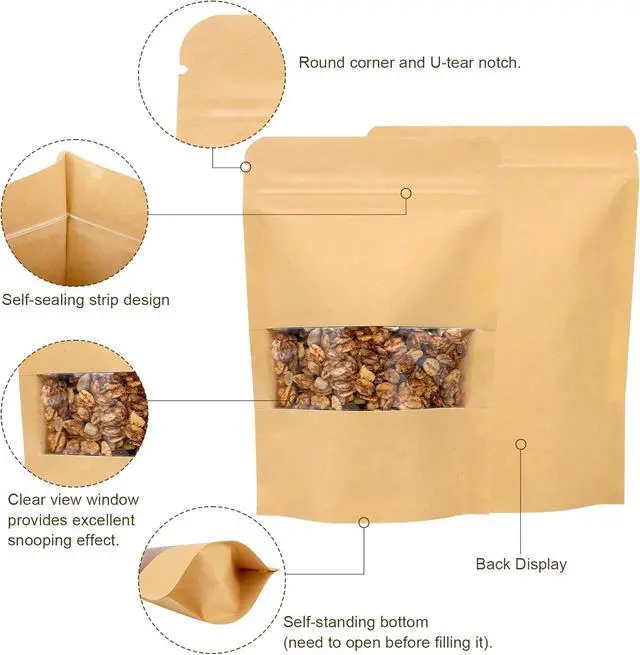 Alt view image 3 of 7 - 50 Pack Kraft Paper Resealable Bags with Clear Window (4 X 6 Inches)