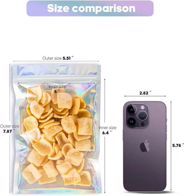 Alt view image 3 of 7 - 100pcs Holographic Bags,5.5x7.8 inch Resealable Zipper for small business
