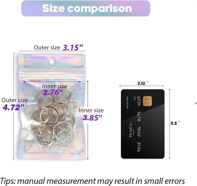Alt view image 2 of 7 - 100Pcs Holographic Packaging Bags, 3.1x4.7 inch Resealable Foil Pouch