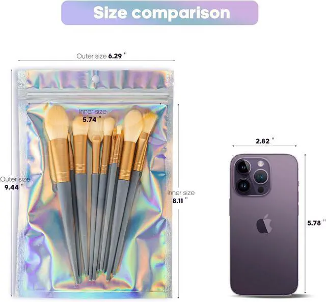 Alt view image 2 of 7 - 50Pcs Holographic Packaging Bags,6x9 inch Resealable Smell Proof Bags
