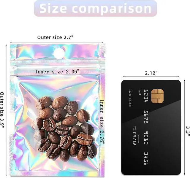 Alt view image 2 of 7 - 100Pcs Holographic Packaging Bags, 2.7x3.9 inch Resealable Foil Pouch