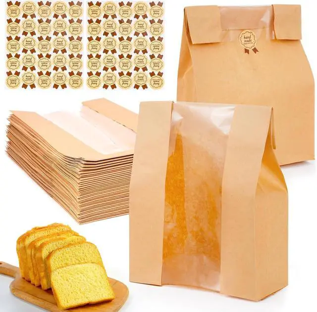 Main image of 30 Pcs Sourdough Bread Bags, 13.7x8.2x3.5inch Bread Bags for Homemade, Large Kraft Paper Bakery Bag with Window for Baked Food Packaging Storage, Pack Breakfast and Lunch, Large Kraft Brown