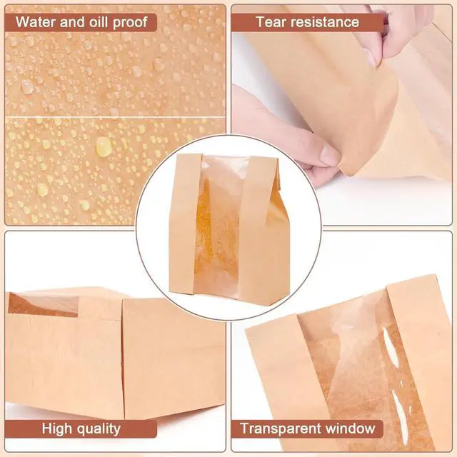 Alt view image 3 of 7 - 30 Pcs Sourdough Bread Bags, 13.7x8.2x3.5inch Bread Bags for Homemade, Large Kraft Paper Bakery Bag with Window for Baked Food Packaging Storage, Pack Breakfast and Lunch, Large Kraft Brown