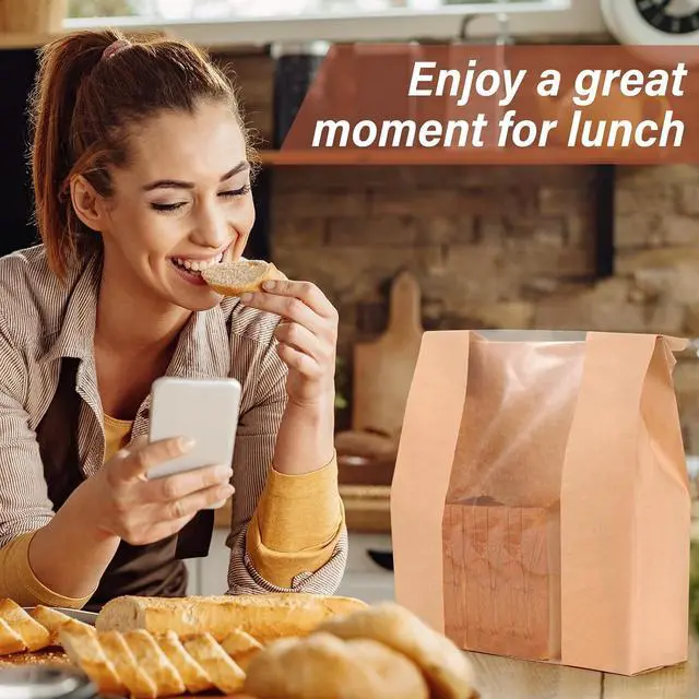 Alt view image 5 of 7 - 30 Pcs Sourdough Bread Bags, 13.7x8.2x3.5inch Bread Bags for Homemade, Large Kraft Paper Bakery Bag with Window for Baked Food Packaging Storage, Pack Breakfast and Lunch, Large Kraft Brown