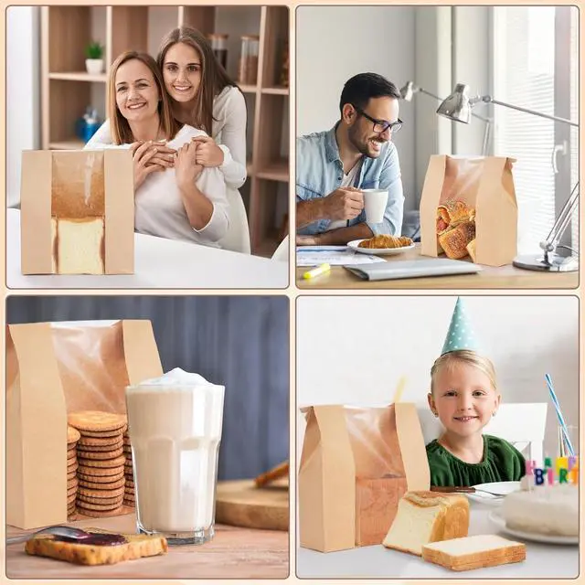 Alt view image 7 of 7 - 30 Pcs Sourdough Bread Bags, 13.7x8.2x3.5inch Bread Bags for Homemade, Large Kraft Paper Bakery Bag with Window for Baked Food Packaging Storage, Pack Breakfast and Lunch, Large Kraft Brown