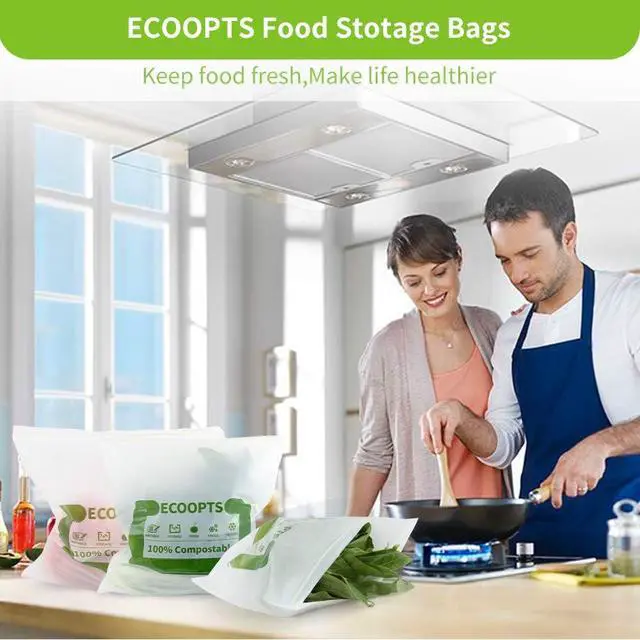 Alt view image 3 of 7 - 100% Compostable Large Gallon Zip Bag | ECO-Friendly Food Storage Bags | Freezer Bag | Plant-Based BPA-free | Seal well for Fruit,Food and Snack (1, Large)
