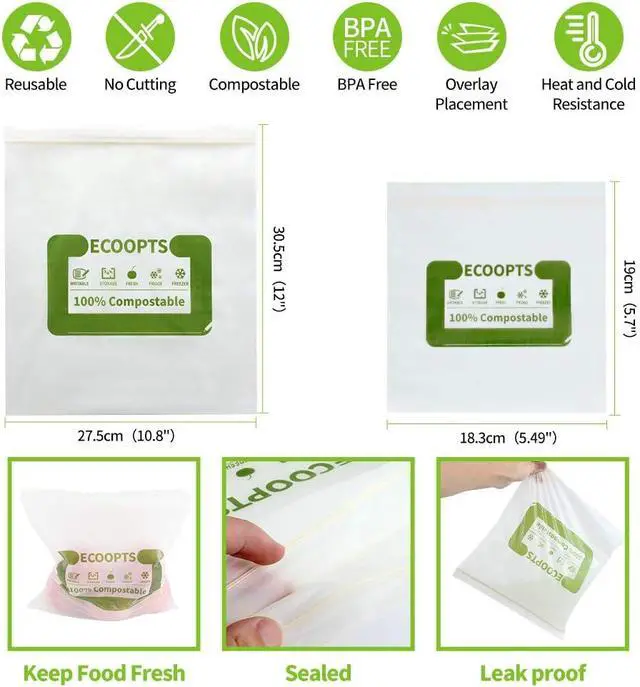 Alt view image 5 of 7 - 100% Compostable Large Gallon Zip Bag | ECO-Friendly Food Storage Bags | Freezer Bag | Plant-Based BPA-free | Seal well for Fruit,Food and Snack (1, Large)