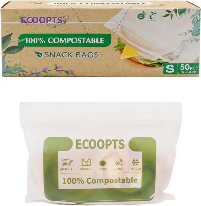 Main image of 100% Compostable Snack Zip Bag | ECO-Friendly Small Storage Bags | Freezer Bag | Plant-Based BPA-free | Seal well for Cookie, Chips and Snack (1, Small)