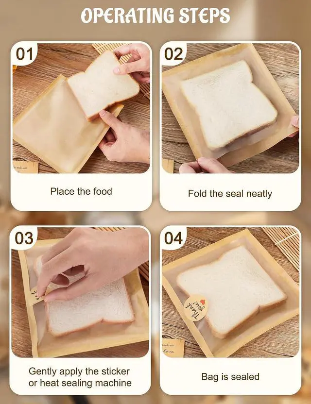 Alt view image 4 of 7 - FireKylin 100Pcs Cookie Bags with Seal, 7.1"x7.5" Paper Bakery Packaging