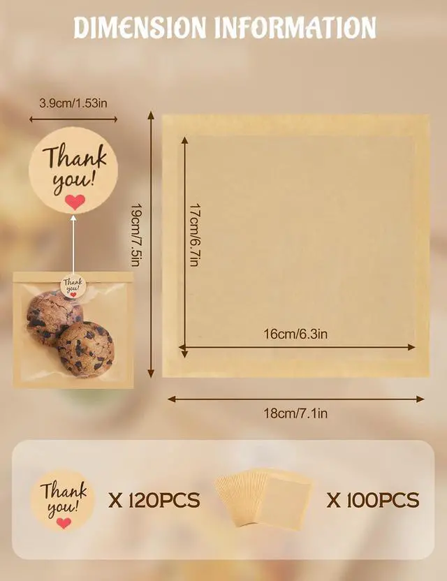 Alt view image 5 of 7 - FireKylin 100Pcs Cookie Bags with Seal, 7.1"x7.5" Paper Bakery Packaging