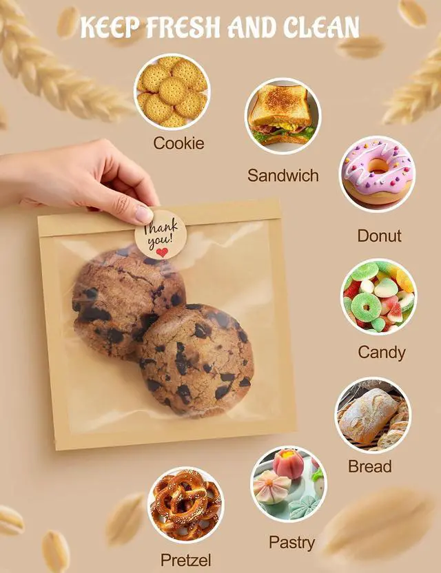 Alt view image 6 of 7 - FireKylin 100Pcs Cookie Bags with Seal, 7.1"x7.5" Paper Bakery Packaging