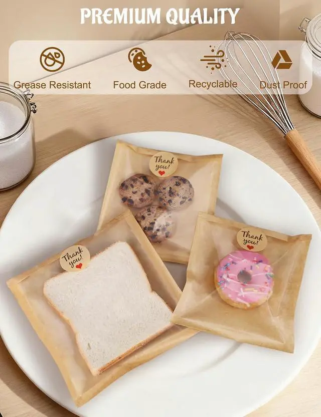 Alt view image 3 of 7 - FireKylin 100Pcs Cookie Bags with Seal, 7.1"x7.5" Paper Bakery Packaging