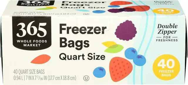 Main image of 365 by Whole Foods Market, Quart Size Freezer Bags, Double Zipper, 40 Count