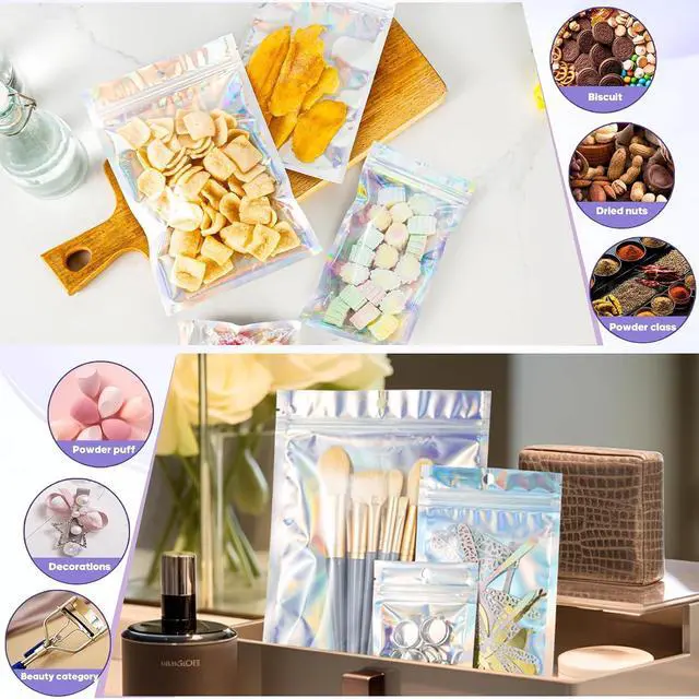 Alt view image 3 of 7 - 100Pcs Holographic Packaging Bags, 3.1x4.7 inch Resealable Foil Pouch