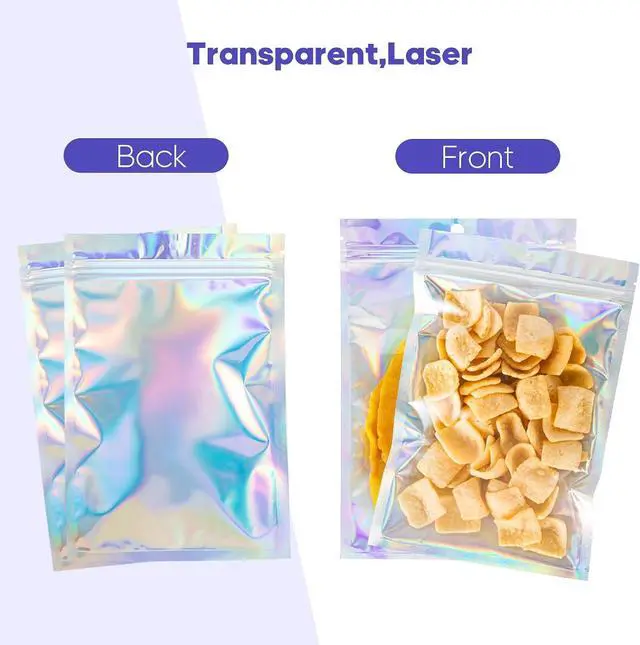 Alt view image 6 of 7 - 100Pcs Holographic Packaging Bags, 3.1x4.7 inch Resealable Foil Pouch