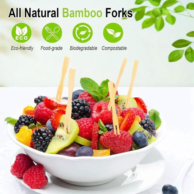 Alt view image 4 of 7 - 400PCS Bamboo Appetizer Forks, Fancy Toothpicks for Appetizers - 3.5 Inch