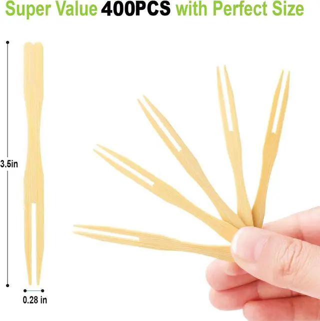 Alt view image 7 of 7 - 400PCS Bamboo Appetizer Forks, Fancy Toothpicks for Appetizers - 3.5 Inch