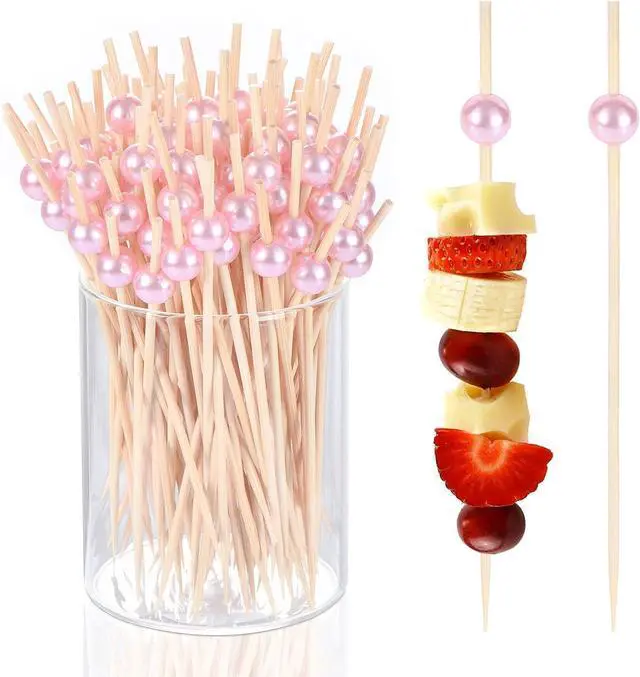 Main image of JtmyAota 100 Pcs Pearl Toothpicks, 4.7 Inch Pink Pearl Cocktail Picks