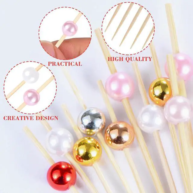 Alt view image 3 of 6 - JtmyAota 100 Pcs Pearl Toothpicks, 4.7 Inch Pink Pearl Cocktail Picks