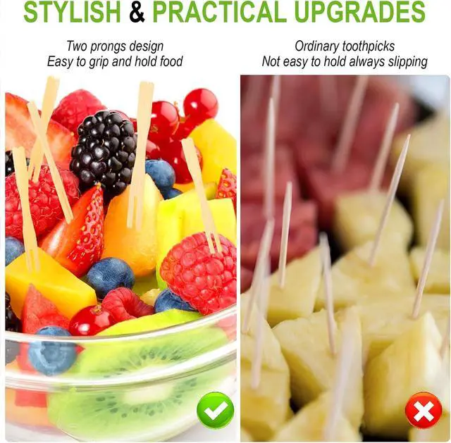 Alt view image 5 of 7 - 400PCS Bamboo Appetizer Forks, Fancy Toothpicks for Appetizers - 3.5 Inch