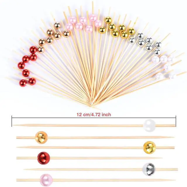 Alt view image 2 of 6 - JtmyAota 100 Pcs Pearl Toothpicks, 4.7 Inch Pink Pearl Cocktail Picks
