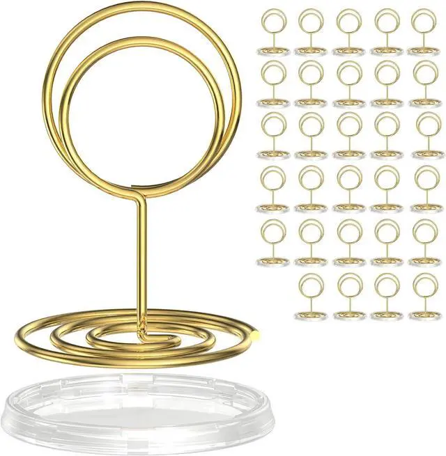 Main image of 30 Pack Gold Table Number Holders with Clear Stable Base Metal Place Card Holders for Table, Photo Picture Stands Card Holders for Wedding Party Banquet Restaurant Events (Gold)