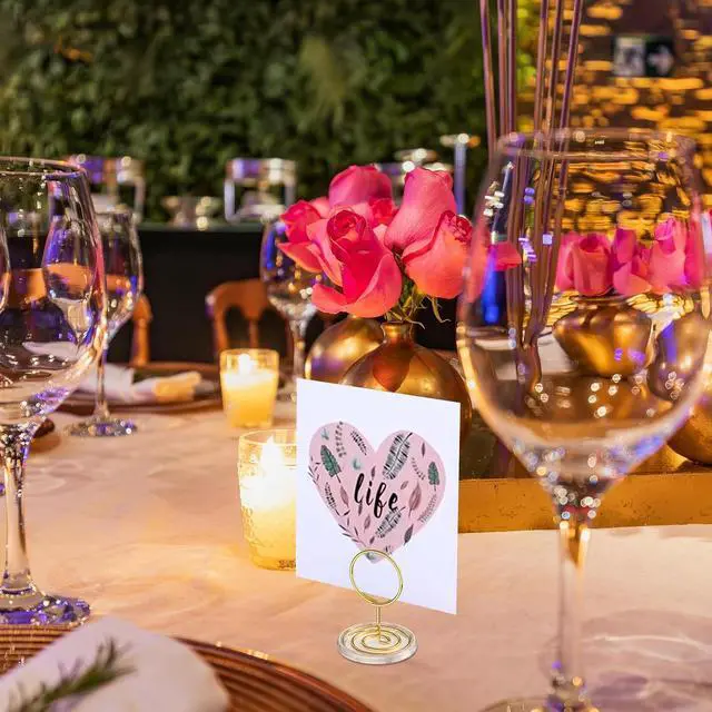 Alt view image 2 of 7 - 30 Pack Gold Table Number Holders with Clear Stable Base Metal Place Card Holders for Table, Photo Picture Stands Card Holders for Wedding Party Banquet Restaurant Events (Gold)