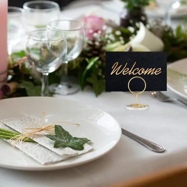 Alt view image 6 of 7 - 30 Pack Gold Table Number Holders with Clear Stable Base Metal Place Card Holders for Table, Photo Picture Stands Card Holders for Wedding Party Banquet Restaurant Events (Gold)