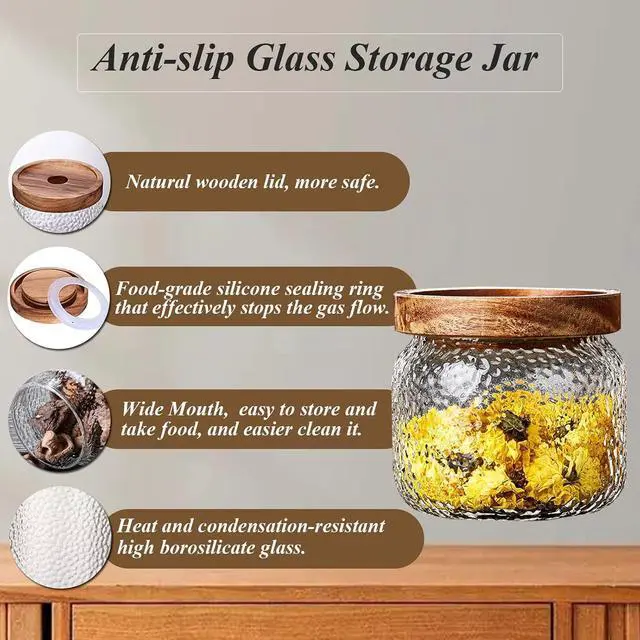 Alt view image 4 of 7 - Viovian 10 OZ Glass Jar with Lid Food Vintage Decorative Glass Storage Jars Coffee Nuts Canister Anti-Slip Kitchen Container for Sugar Candy Cookie Spice Tea 300ML