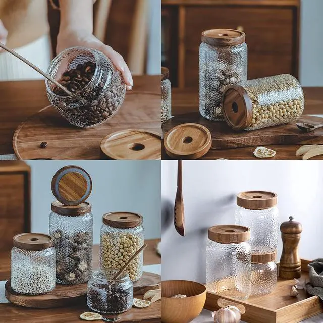 Alt view image 7 of 7 - Viovian 10 OZ Glass Jar with Lid Food Vintage Decorative Glass Storage Jars Coffee Nuts Canister Anti-Slip Kitchen Container for Sugar Candy Cookie Spice Tea 300ML