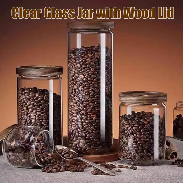 Alt view image 3 of 7 - Viovian 10 OZ Glass Jar with Wooden Lid Clear Glass Coffee Storage Jars Airtight Kitchen Food Canister for Sugar Candy Cookie Spice Nuts Tea 300ML