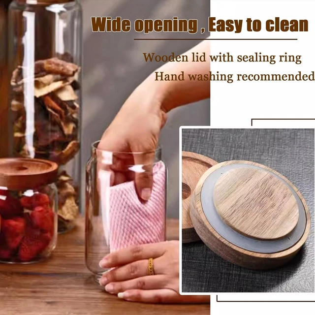 Alt view image 4 of 7 - Viovian 10 OZ Glass Jar with Wooden Lid Clear Glass Coffee Storage Jars Airtight Kitchen Food Canister for Sugar Candy Cookie Spice Nuts Tea 300ML
