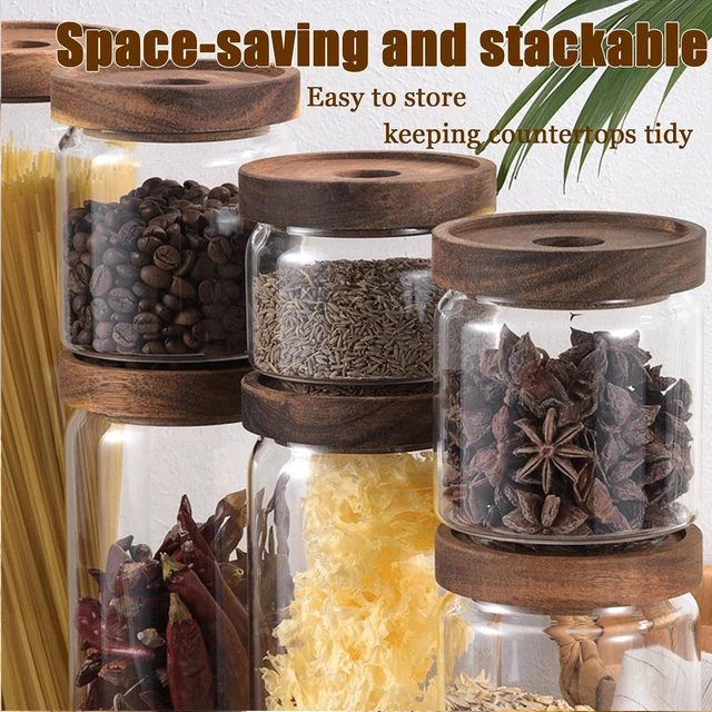 Alt view image 5 of 7 - Viovian 10 OZ Glass Jar with Wooden Lid Clear Glass Coffee Storage Jars Airtight Kitchen Food Canister for Sugar Candy Cookie Spice Nuts Tea 300ML