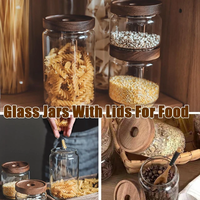 Alt view image 6 of 7 - Viovian 10 OZ Glass Jar with Wooden Lid Clear Glass Coffee Storage Jars Airtight Kitchen Food Canister for Sugar Candy Cookie Spice Nuts Tea 300ML