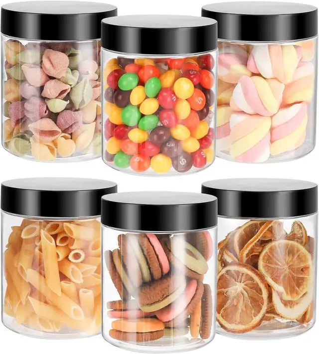 Main image of Mfacoy 6 Pack Plastic Jars with Lids, 8 oz Clear Storage Container, Leakproof Plastic Mason Jars, Empty Round Slime Container, Cosmetic Jars for Storing Dry Food, Peanut, Spice, Cookie, Candy