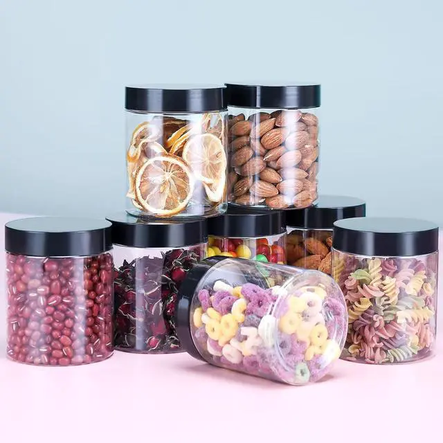 Alt view image 7 of 7 - Mfacoy 6 Pack Plastic Jars with Lids, 8 oz Clear Storage Container, Leakproof Plastic Mason Jars, Empty Round Slime Container, Cosmetic Jars for Storing Dry Food, Peanut, Spice, Cookie, Candy