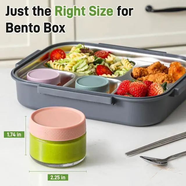 Alt view image 3 of 7 - NETANY 2oz Glass Salad Dressing Containers, 6-Pack Small Sauce Containers with Lids and Mini Condiment Cups Containers,To Go Glass Jars for Meal Prep Lunch box