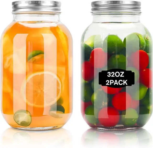 Main image of 32oz Mason Jars with Lids, 2 Pack Regular Mouth Glass Canning Jars