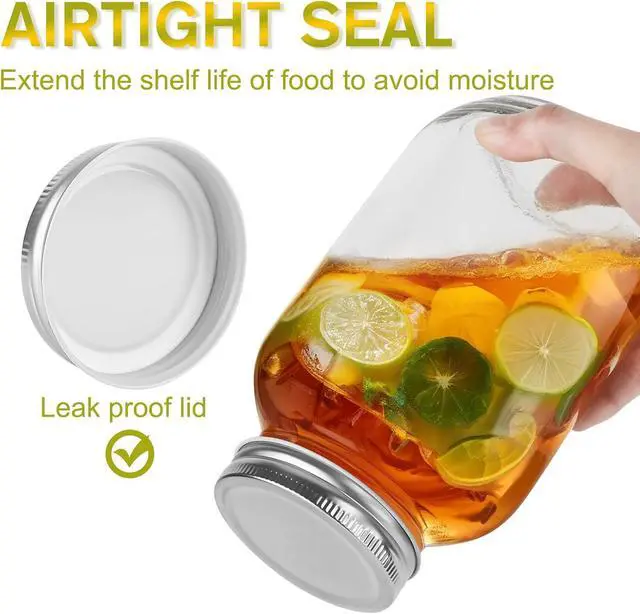 Alt view image 3 of 7 - 32oz Mason Jars with Lids, 2 Pack Regular Mouth Glass Canning Jars