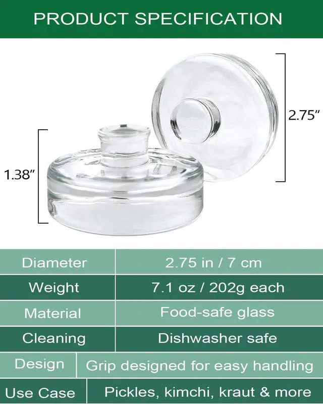 Alt view image 3 of 6 - Glass Fermentation Weights - 2 Pack, 7.1oz/202g Heavy Clear Glass with Easy Grip - Smooth & Non-Porous Pickle Weights for Wide Mouth Mason Jars