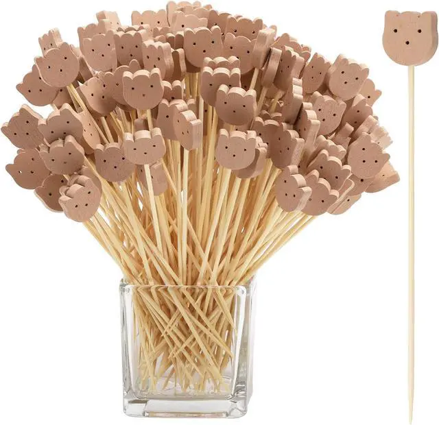 Main image of 200 Pcs Bamboo Cocktail Picks 4.7 Inch Bear Face Cocktail Sticks Food Picks Garnish Sticks Decorative Toothpicks for Appetizers, Fruits, Dessert, Baby Shower, Birthday Wedding, Party Supplies