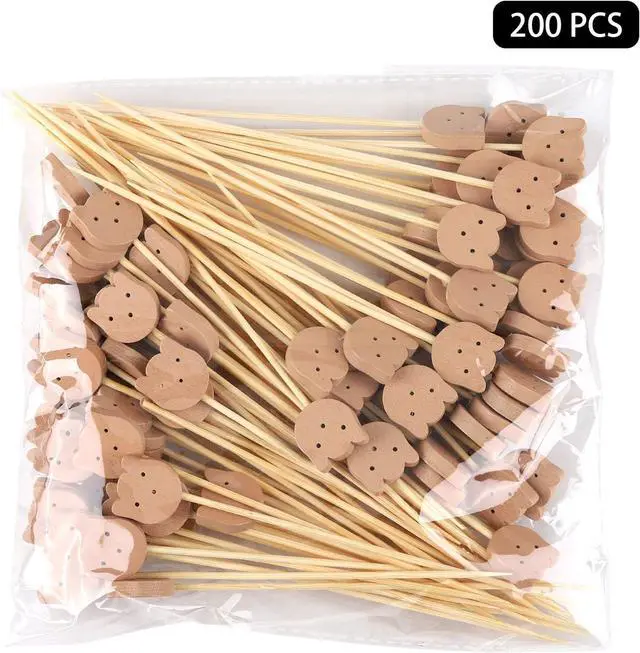 Alt view image 7 of 7 - 200 Pcs Bamboo Cocktail Picks 4.7 Inch Bear Face Cocktail Sticks Food Picks Garnish Sticks Decorative Toothpicks for Appetizers, Fruits, Dessert, Baby Shower, Birthday Wedding, Party Supplies