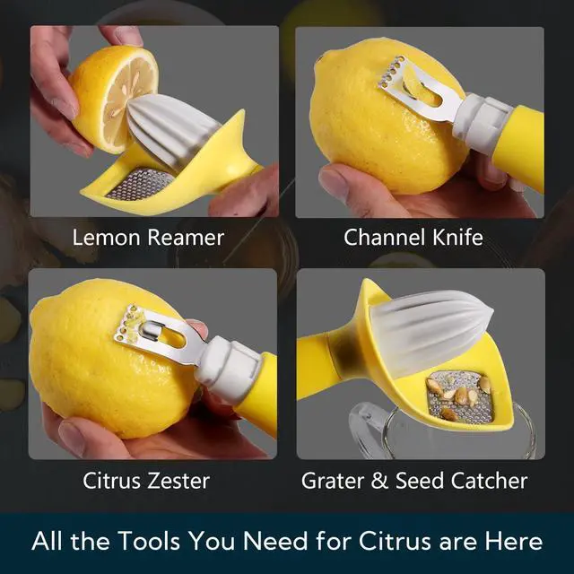 Alt view image 2 of 7 - KITCHENDAO Lemon Zester Bar Tool 4 in 1, Citrus Lime Zester Peeler, Channel Knife, Citrus Reamer, Grater, Seed Pip Catcher to Avoid Mess, Soft-Touch Grip, Compact for Easy Storage, Dishwasher Safe