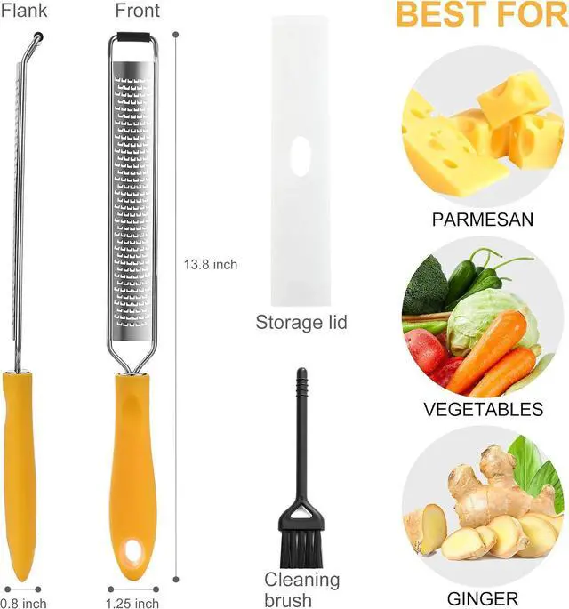 Alt view image 2 of 6 - Lemon Zester & Heavy Duty Cheese Grater & Vegetable Grater Parmesan Cheese Lemon, Garlic, Nutmeg, Chocolate, Fruits, Vegetables, Ginger - Cheese Shredder & Stainless Steel Grater