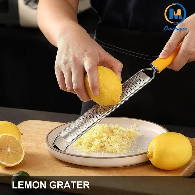 Alt view image 5 of 6 - Lemon Zester & Heavy Duty Cheese Grater & Vegetable Grater Parmesan Cheese Lemon, Garlic, Nutmeg, Chocolate, Fruits, Vegetables, Ginger - Cheese Shredder & Stainless Steel Grater
