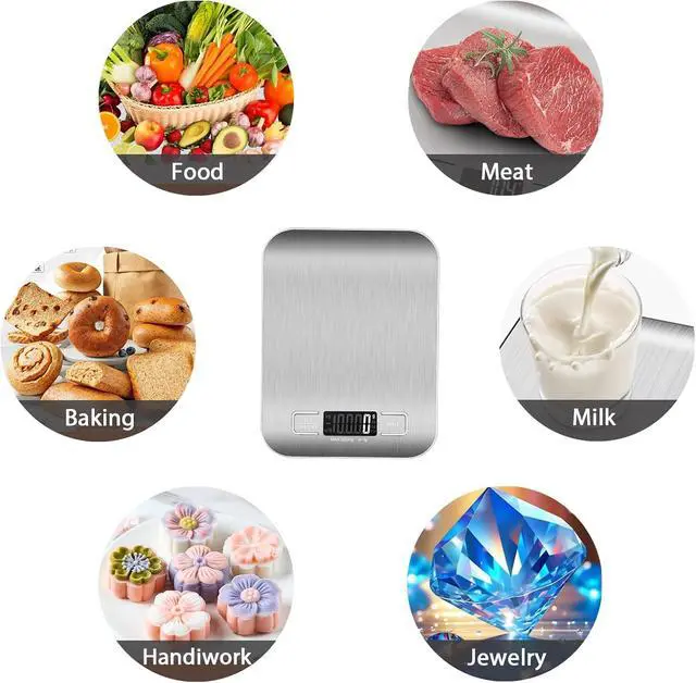 Alt view image 6 of 6 - Food Scale, 11lb Digital Kitchen Scale Weight Grams and oz for Baking Cooking, Stainless Steel and Tempered Glass Waterproof Body, 1g/0.1oz Precise Graduation