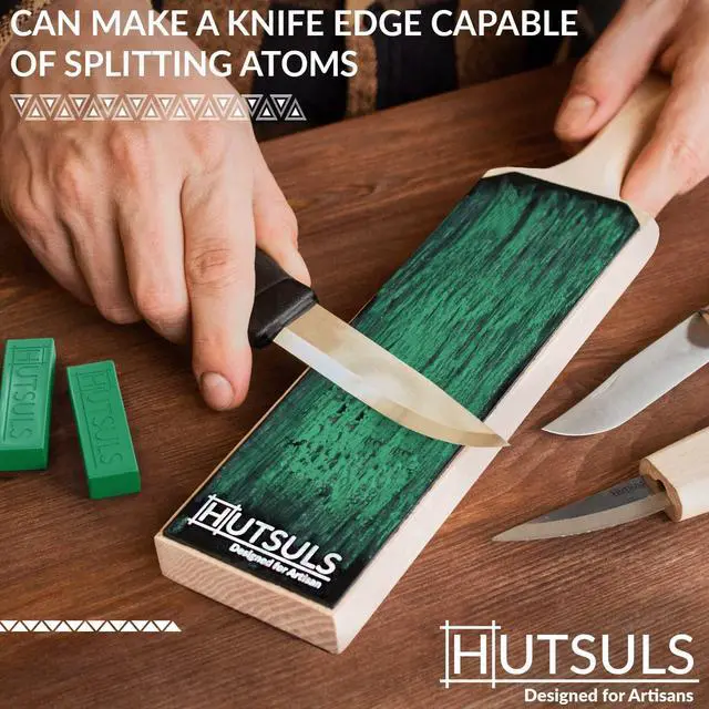 Alt view image 4 of 6 - Hutsuls Knife Stropping Compound With Case - (2-Pack, 5 Oz Total) for Razor-Sharp Edges, Green Buffing Bars Easy to Use With Leather Strop Guide